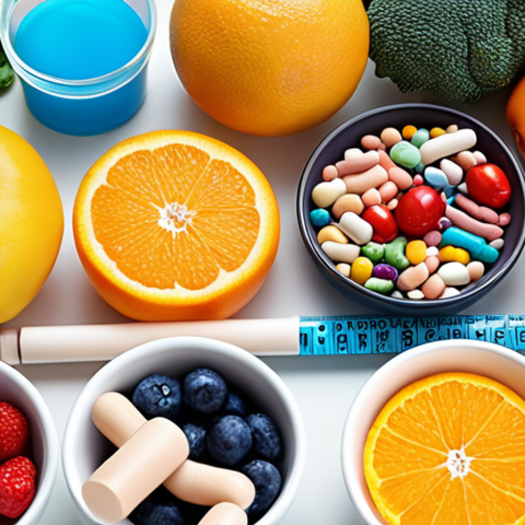 **

A vibrant, personalized nutrition plan illustration. Focus on DNA strands intertwined with healthy food items (fruits, vegetables, lean protein). Include test tubes or lab equipment subtly in the background to represent genetic testing. The overall feel should be modern, clean, and scientific but also approachable and health-focused.

**