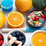 **

A vibrant, personalized nutrition plan illustration. Focus on DNA strands intertwined with healthy food items (fruits, vegetables, lean protein). Include test tubes or lab equipment subtly in the background to represent genetic testing. The overall feel should be modern, clean, and scientific but also approachable and health-focused.

**