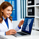 Personalized Nutrition Consultation**

"A professional female nutritionist in a bright, modern office, reviewing a DNA test result with a smiling woman, both fully clothed in professional attire, laptop displaying a DNA helix graphic, healthful food options displayed in the background, safe for work, appropriate content, perfect anatomy, natural proportions, family-friendly, professional photography, high quality."

**