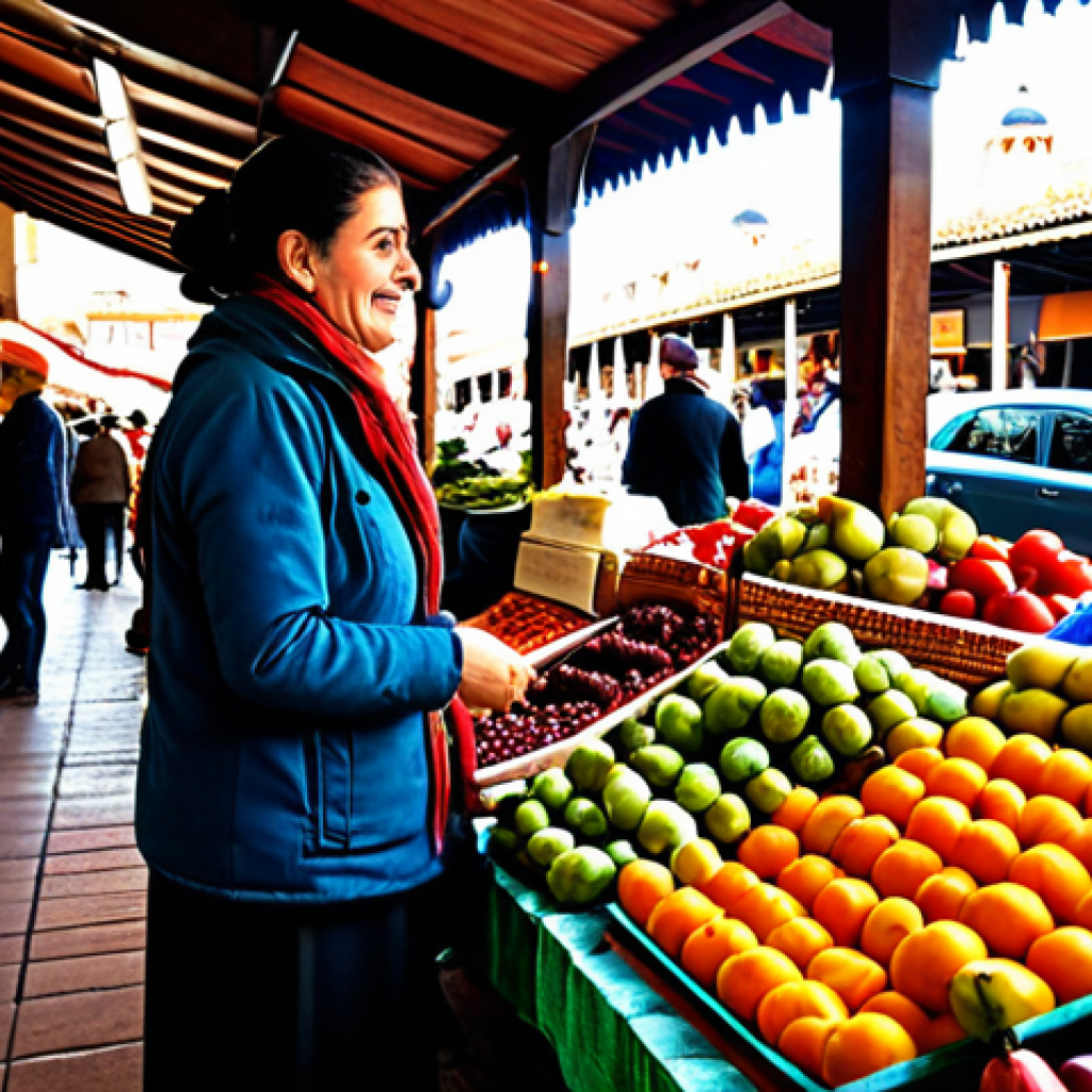 Vibrant Spanish Market Scene**

"A bustling Spanish market scene, filled with colorful fruits, vegetables, and spices. A fully clothed woman in modest attire browses the stalls, interacting with a friendly vendor. Focus on the fresh produce and vibrant atmosphere. Background: Traditional Spanish architecture. Safe for work, appropriate content, fully clothed, professional photography, perfect anatomy, natural proportions, high quality."

**