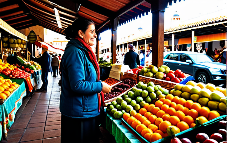 Vibrant Spanish Market Scene**
"A bustling Spanish market scene, filled with colorful fruits, vegetables, and spices. A fully clothed woman in modest attire browses the stalls, interacting with a friendly vendor. Focus on the fresh produce and vibrant atmosphere. Background: Traditional Spanish architecture. Safe for work, appropriate content, fully clothed, professional photography, perfect anatomy, natural proportions, high quality."
**