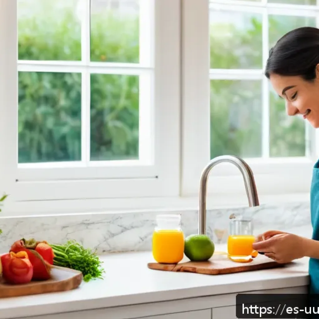 정기적인 영양 평가의 중요성 - A bright, modern kitchen scene featuring a young Hispanic woman preparing a healthy breakfast with f...