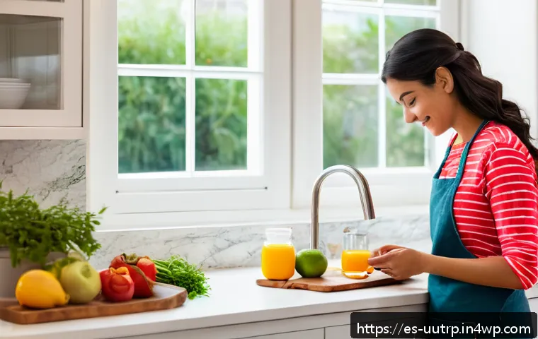 정기적인 영양 평가의 중요성 - A bright, modern kitchen scene featuring a young Hispanic woman preparing a healthy breakfast with f...